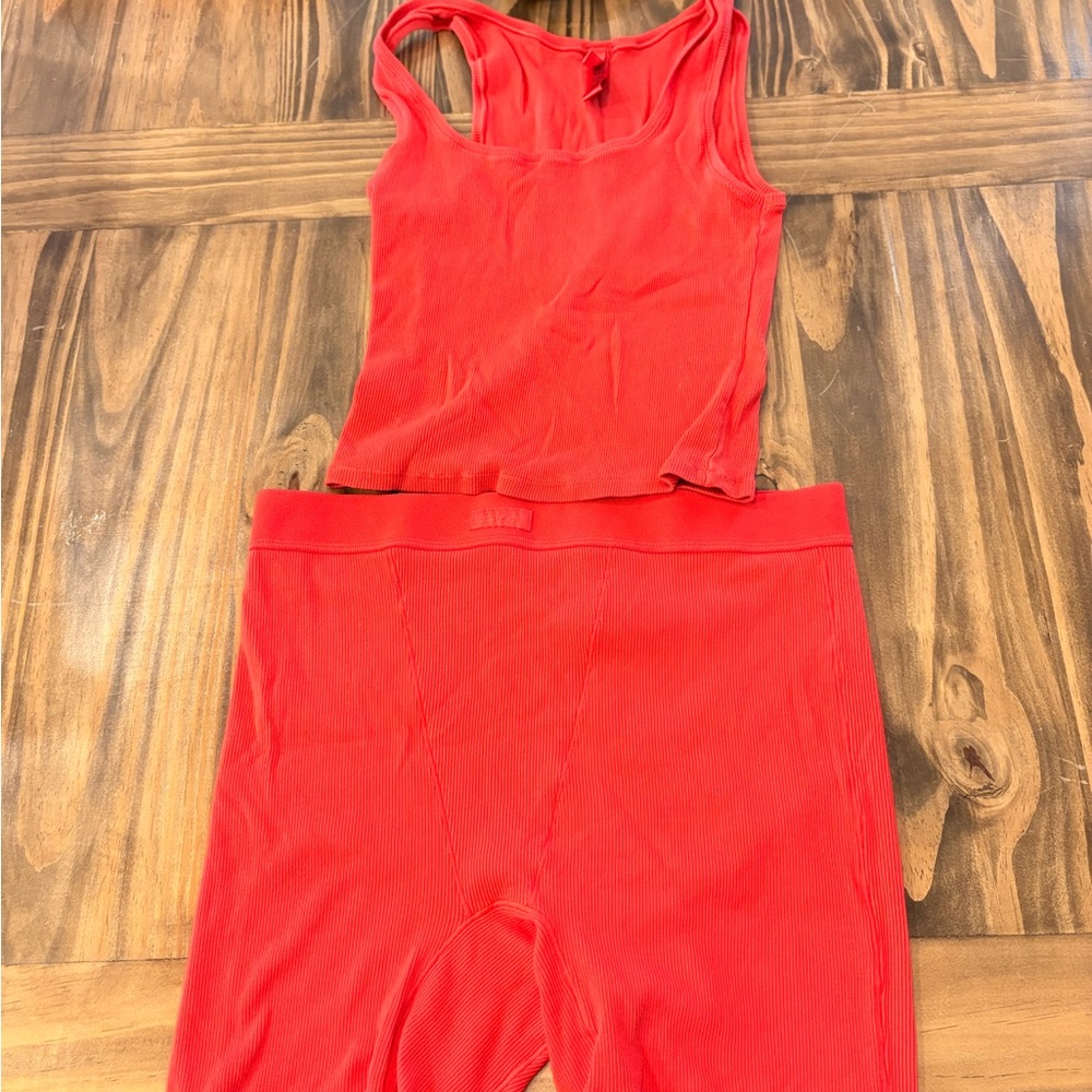 SKIMS Bold Red Ribbed Set